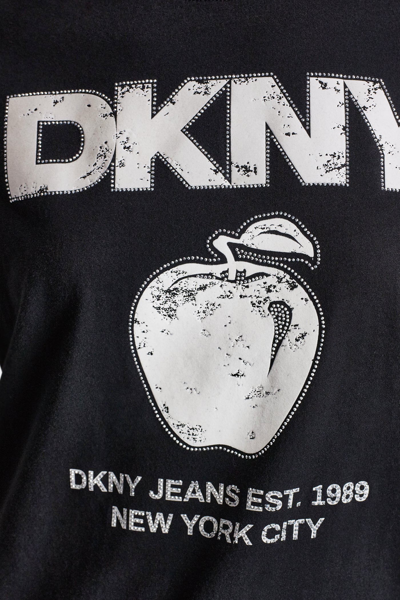 DKNY BIG APPLE RHINESTONE LOGO TEE - Black/Eggnog - 5