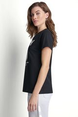 DKNY BIG APPLE RHINESTONE LOGO TEE - Black/Eggnog - 4