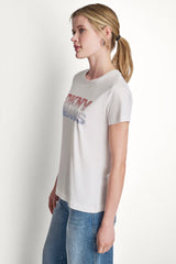 DKNY JEANS STACKED RHINESTONE LOGO TEE - White/Red Blue - 4