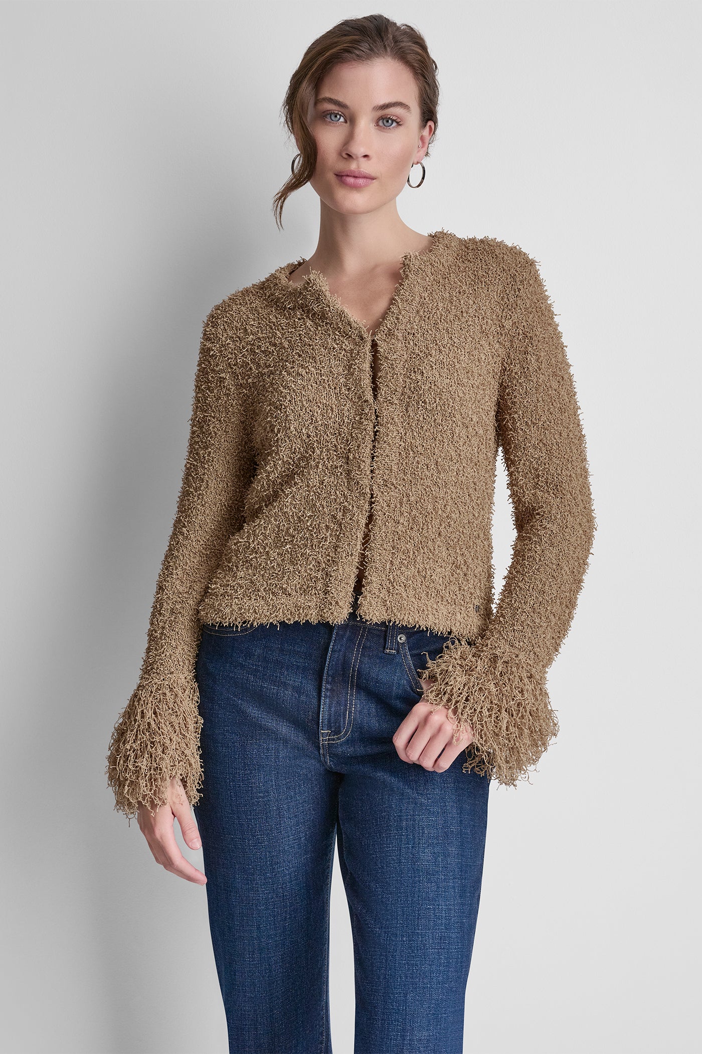 LONG SLEEVE FRINGE CARDIGAN - Travertine - 5