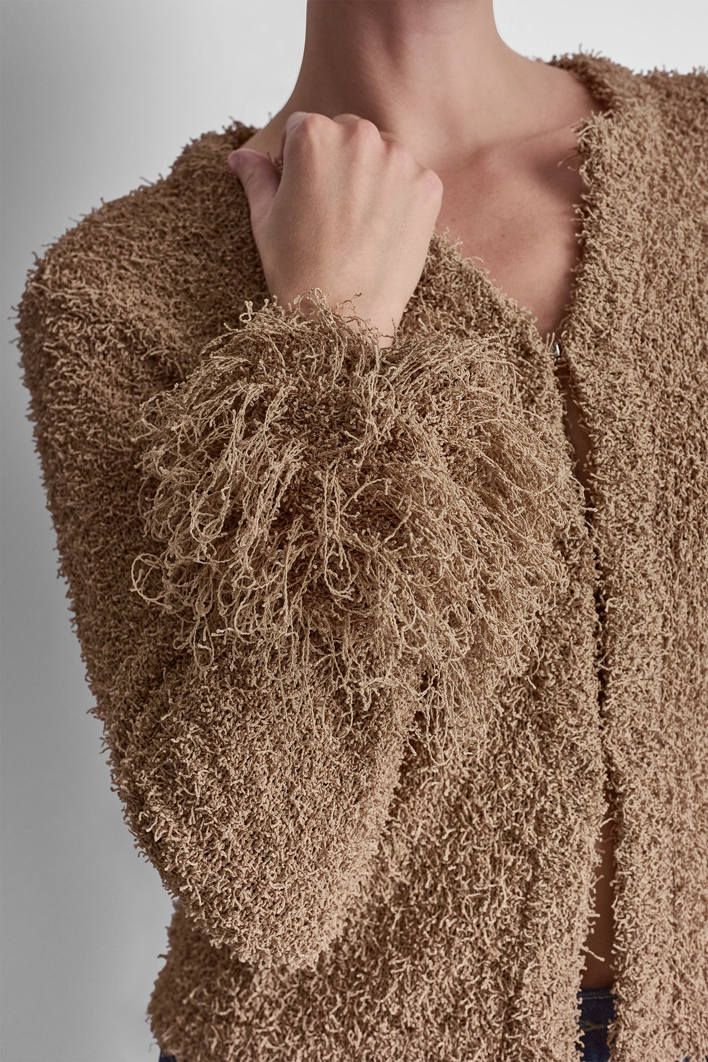 LONG SLEEVE FRINGE CARDIGAN - Travertine - 7