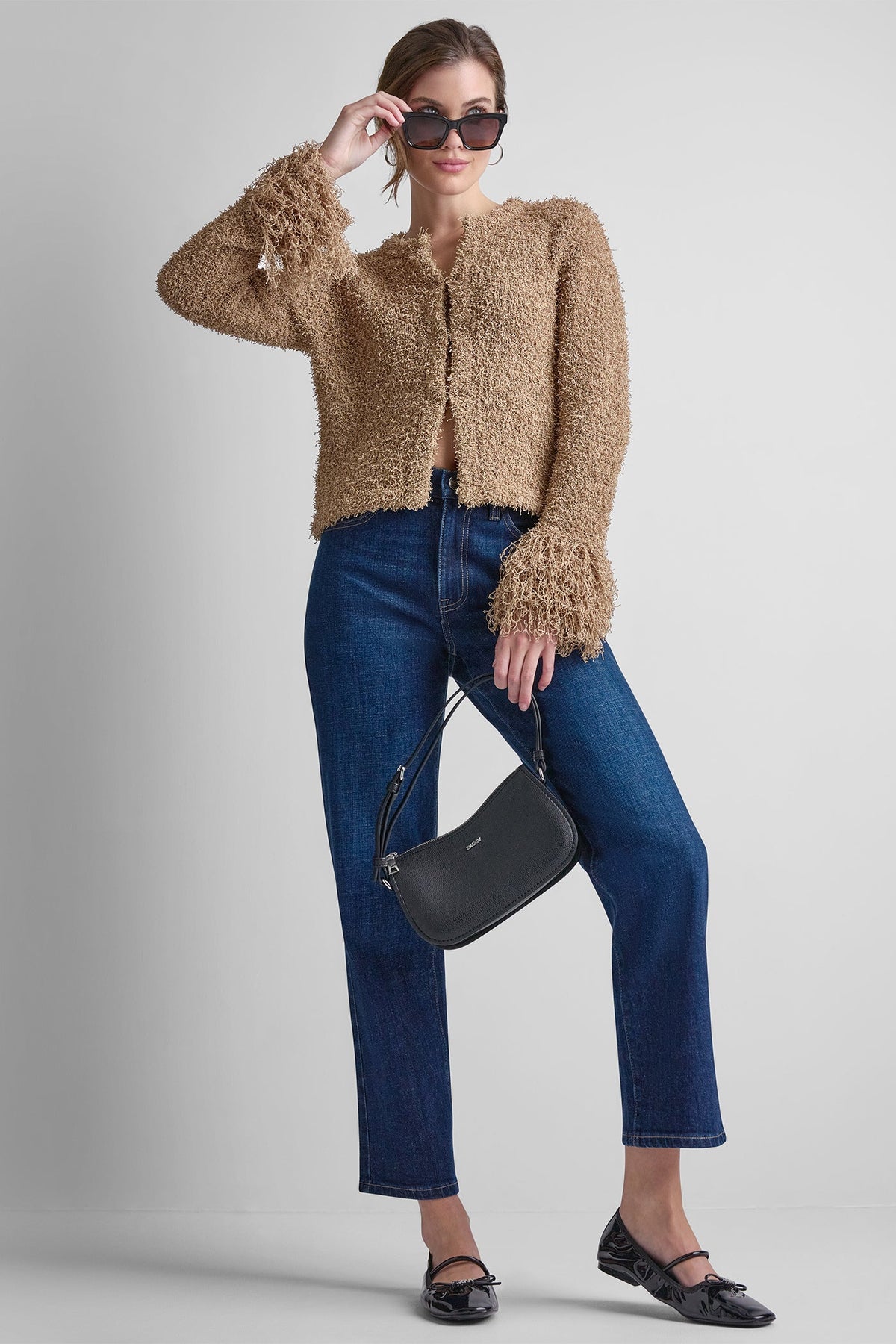 LONG SLEEVE FRINGE CARDIGAN - Travertine - 1