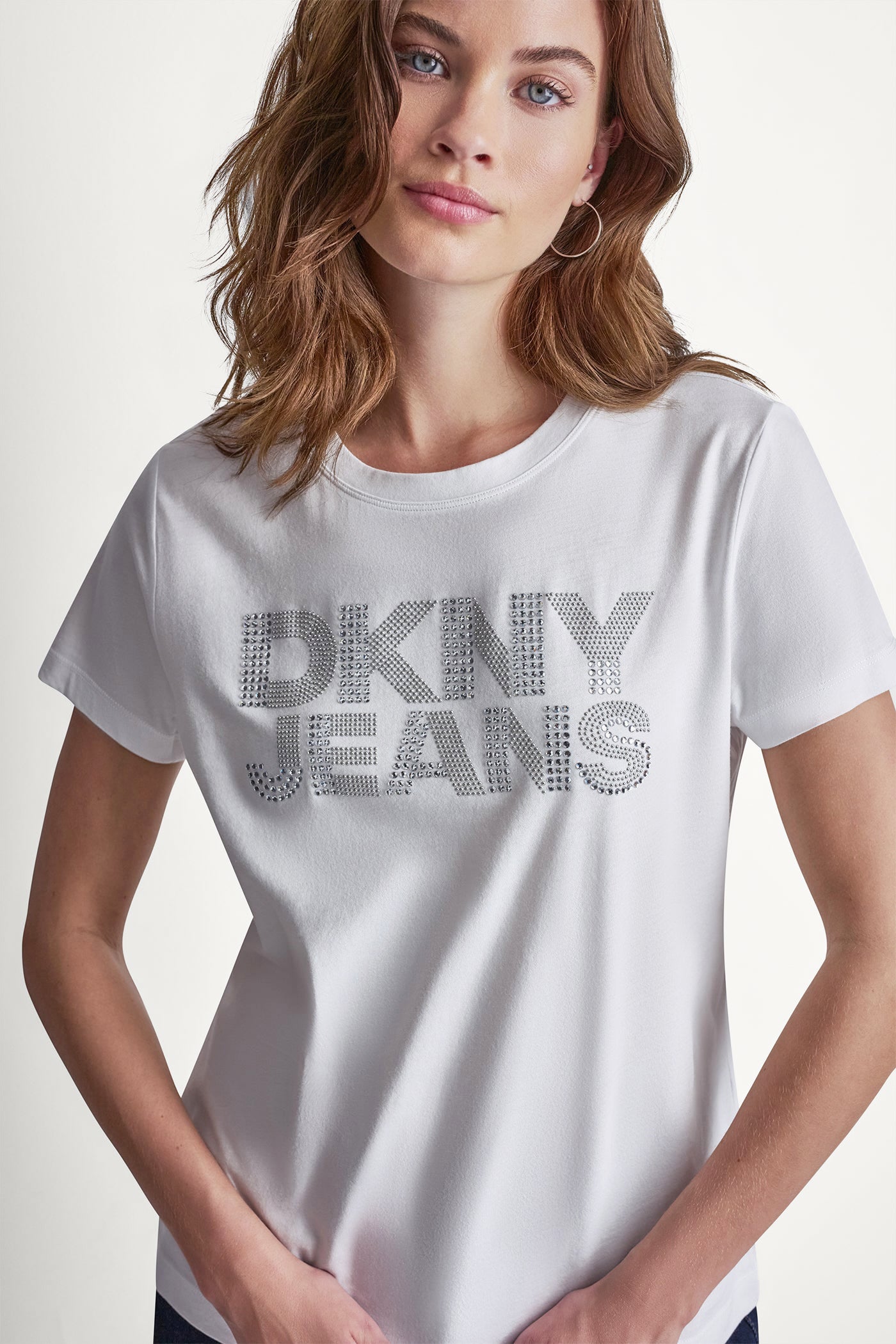 DKNY JEANS STACKED RHINESTONE DOME TEE - White - 1