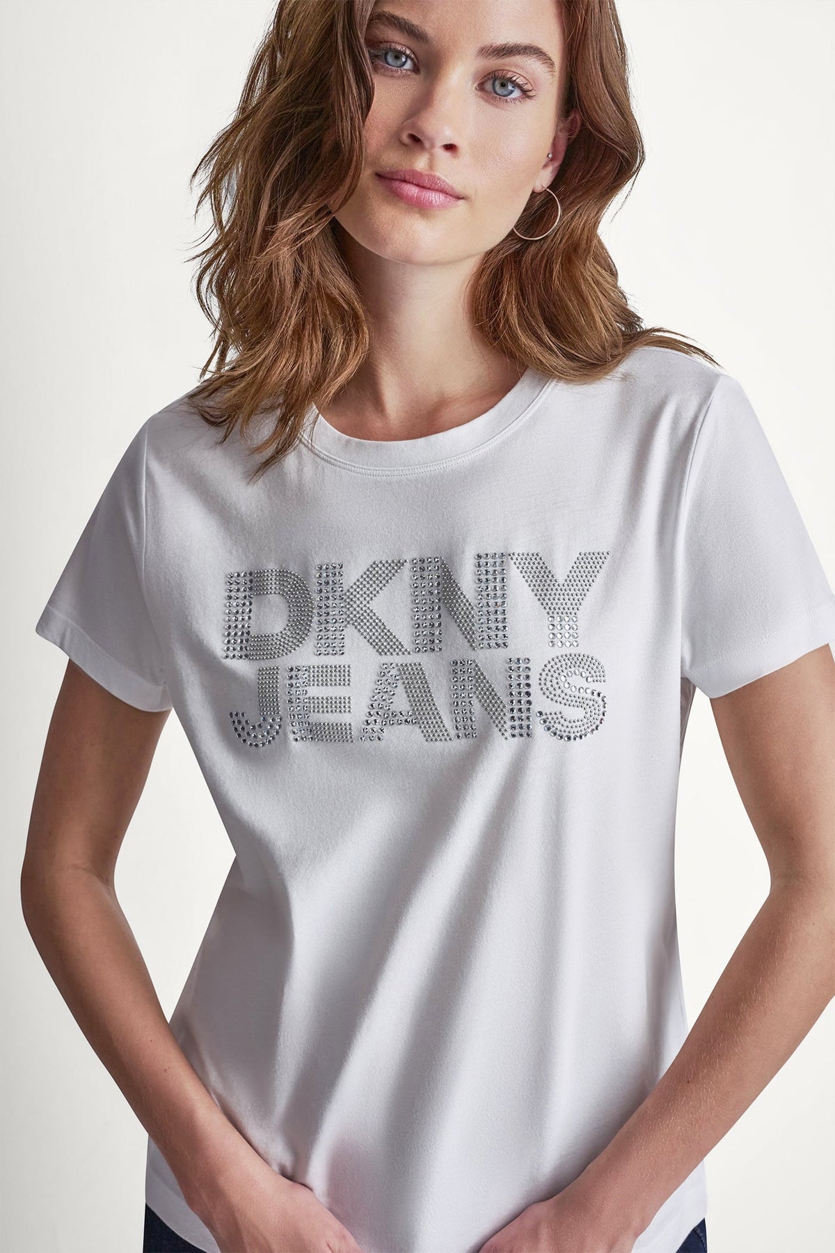 DKNY JEANS STACKED RHINESTONE DOME TEE - White - 1