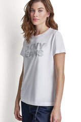 DKNY JEANS STACKED RHINESTONE DOME TEE - White - 4