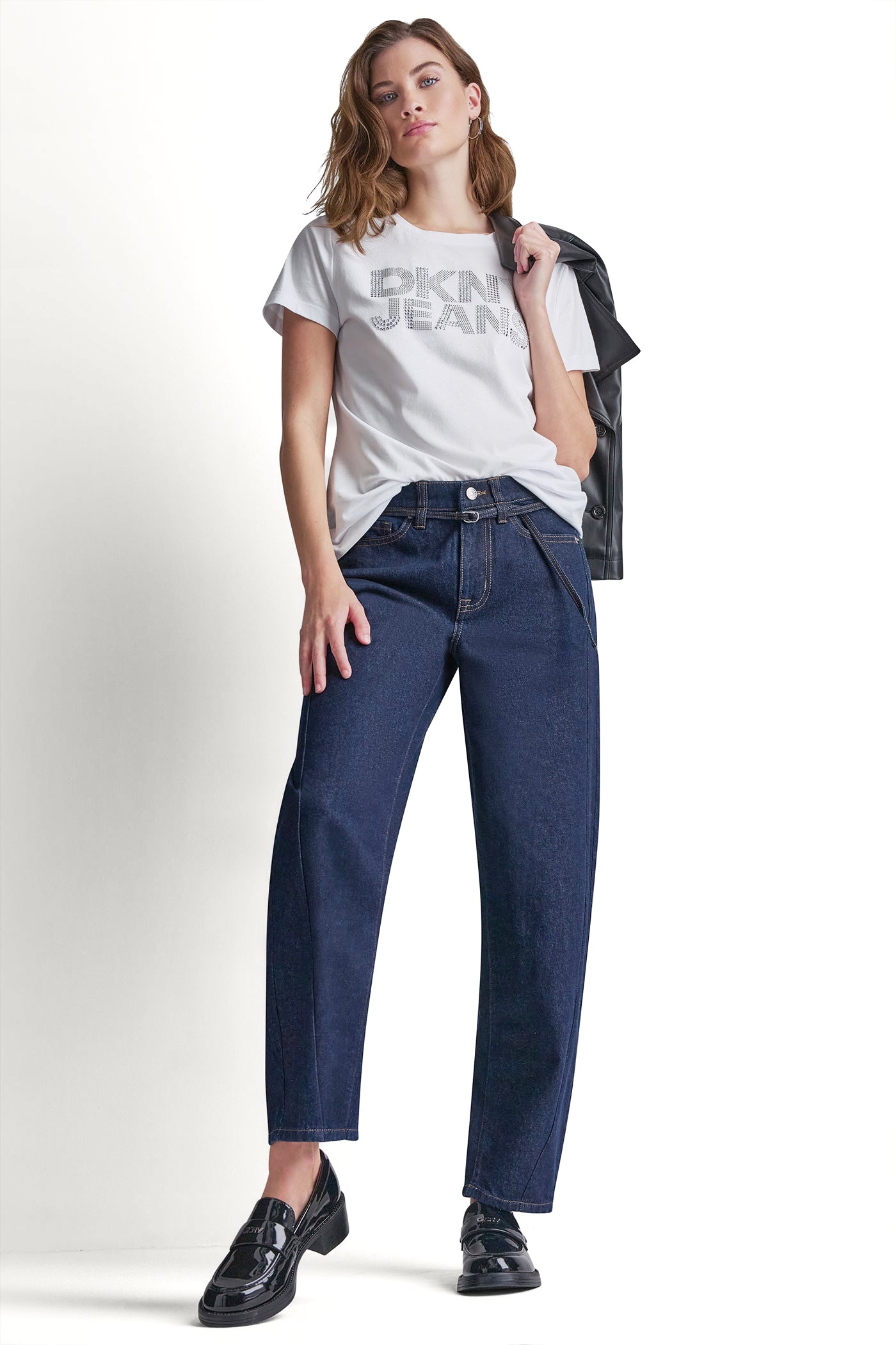 DKNY JEANS STACKED RHINESTONE DOME TEE - White - 5