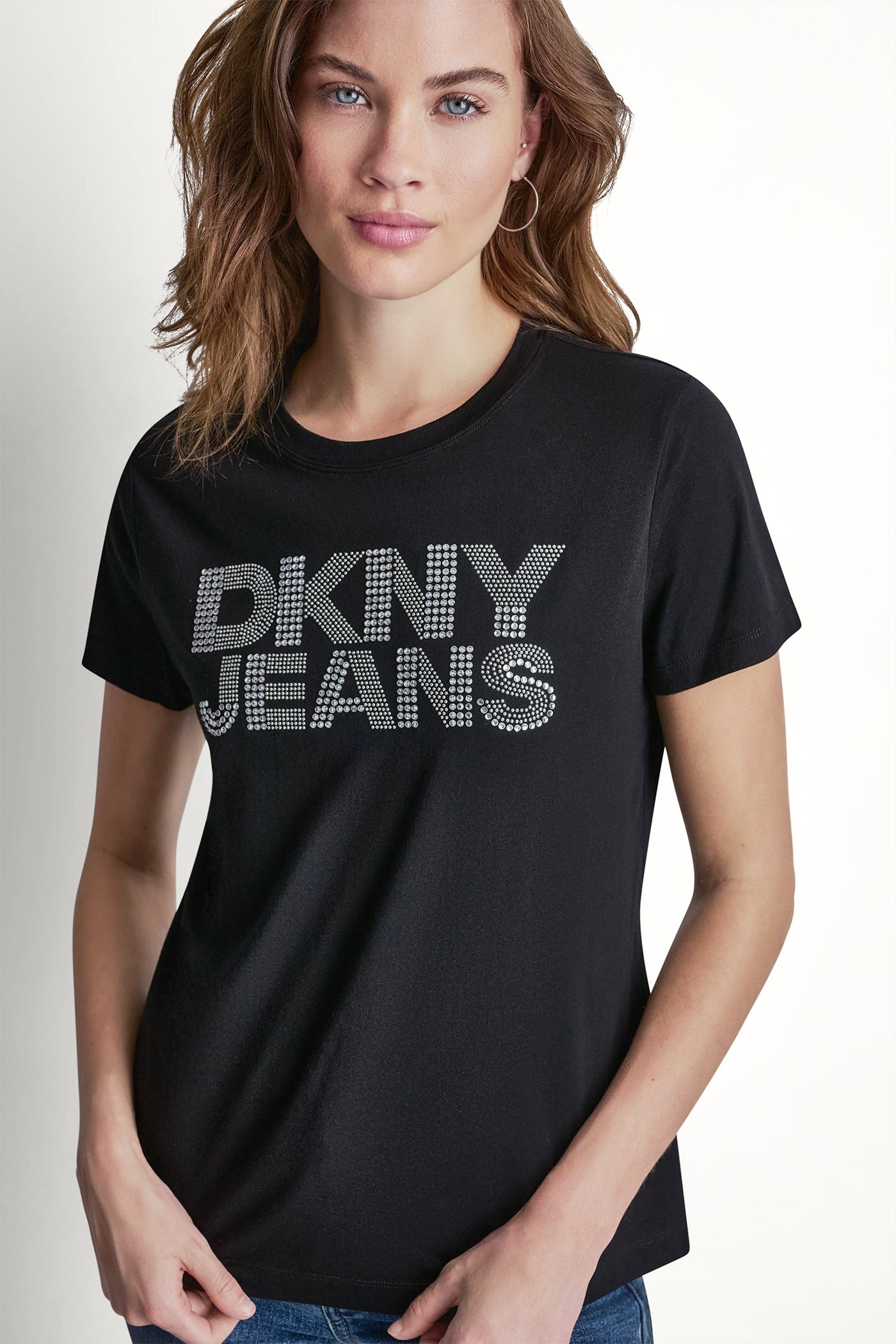 DKNY JEANS STACKED RHINESTONE DOME TEE - Black - 2