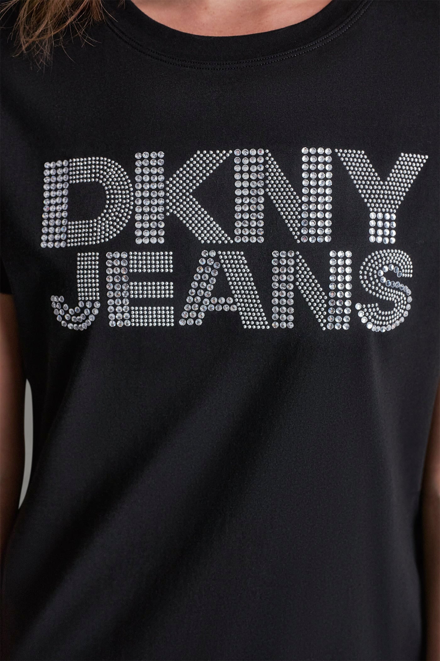 DKNY JEANS STACKED RHINESTONE DOME TEE - Black - 6