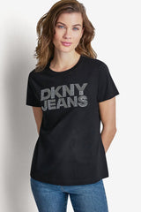 DKNY JEANS STACKED RHINESTONE DOME TEE - Black - 1