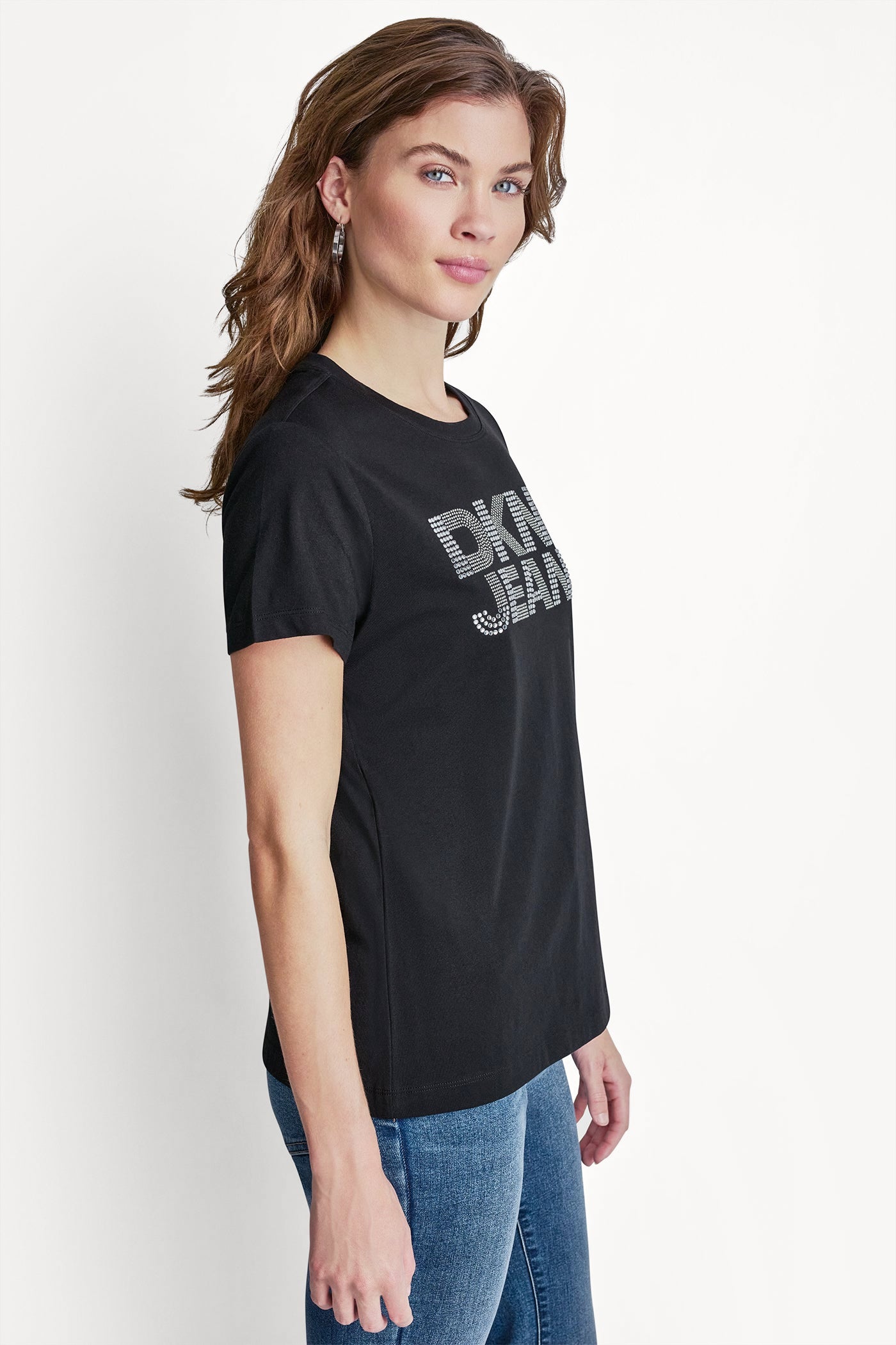 DKNY JEANS STACKED RHINESTONE DOME TEE - Black - 4