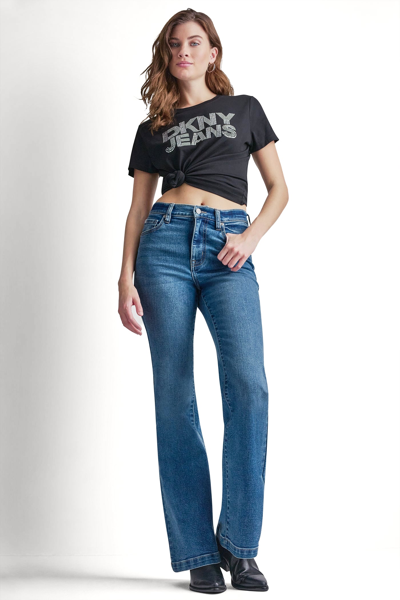 DKNY JEANS STACKED RHINESTONE DOME TEE - Black - 7