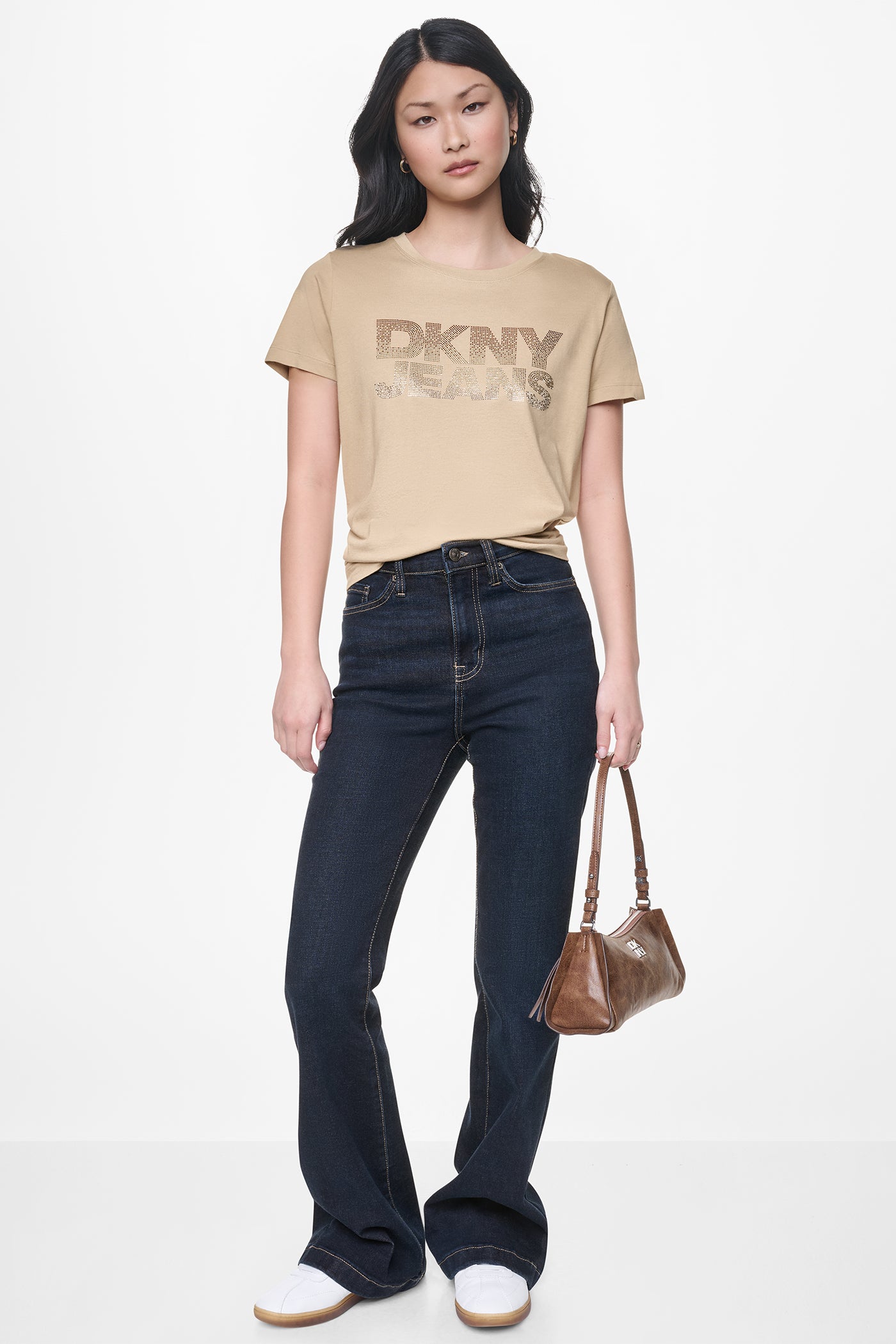 DKNY JEANS STACKED RHINESTONE LOGO TEE - Travertine/Brown Silver - 5