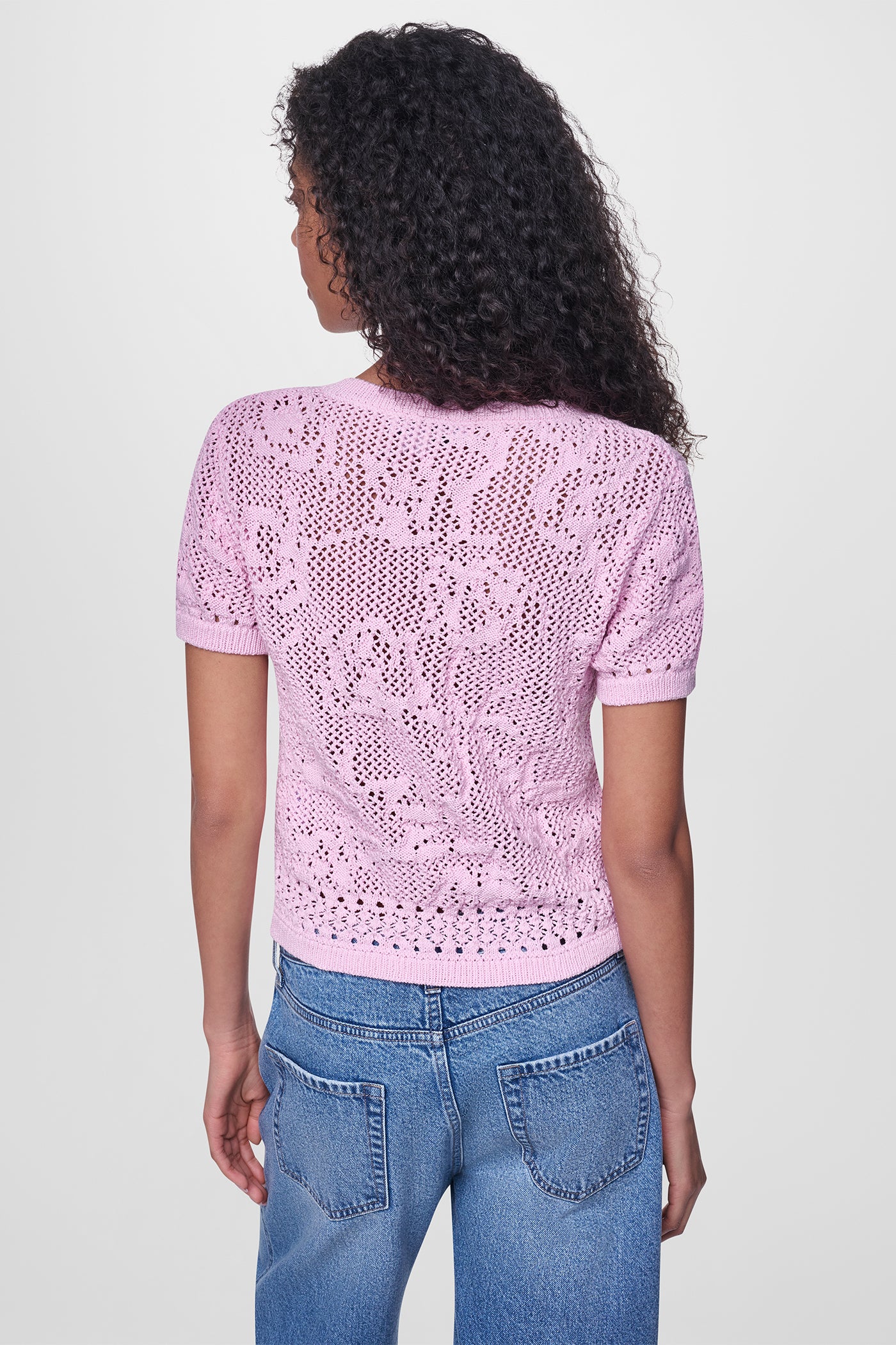 LACE STITCH BUTTON FRONT CARDIGAN - Pink Mist - 2