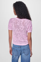 LACE STITCH BUTTON FRONT CARDIGAN - Pink Mist - 2