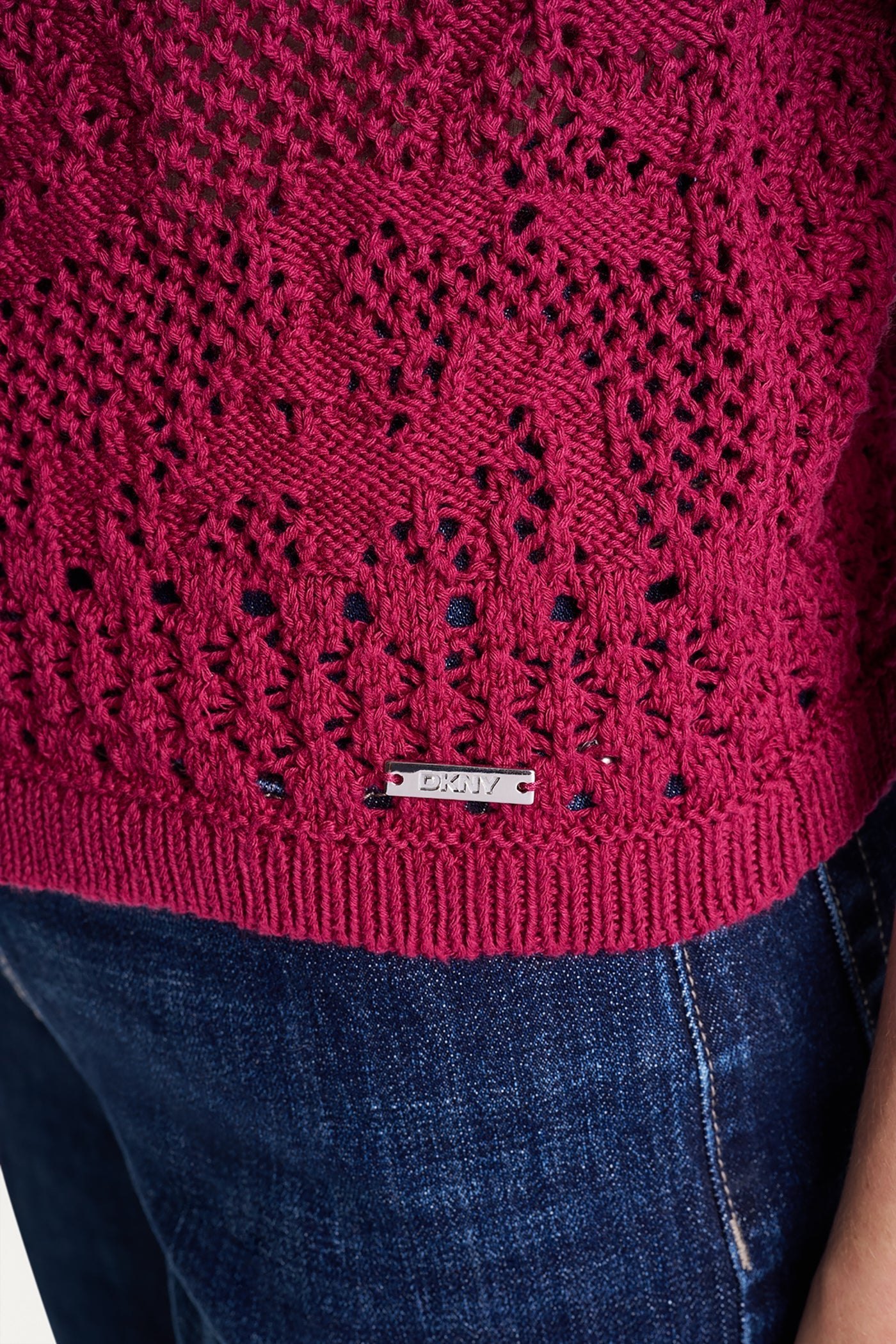 LACE STITCH BUTTON FRONT CARDIGAN - Beet - 6
