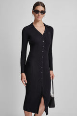 RIB-KNIT MIDI POLO DRESS - Black - 2