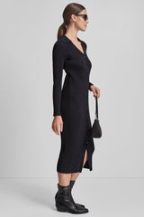 RIB-KNIT MIDI POLO DRESS - Black - 4