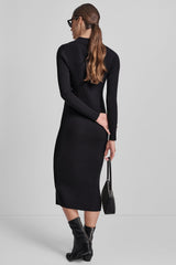 RIB-KNIT MIDI POLO DRESS - Black - 3