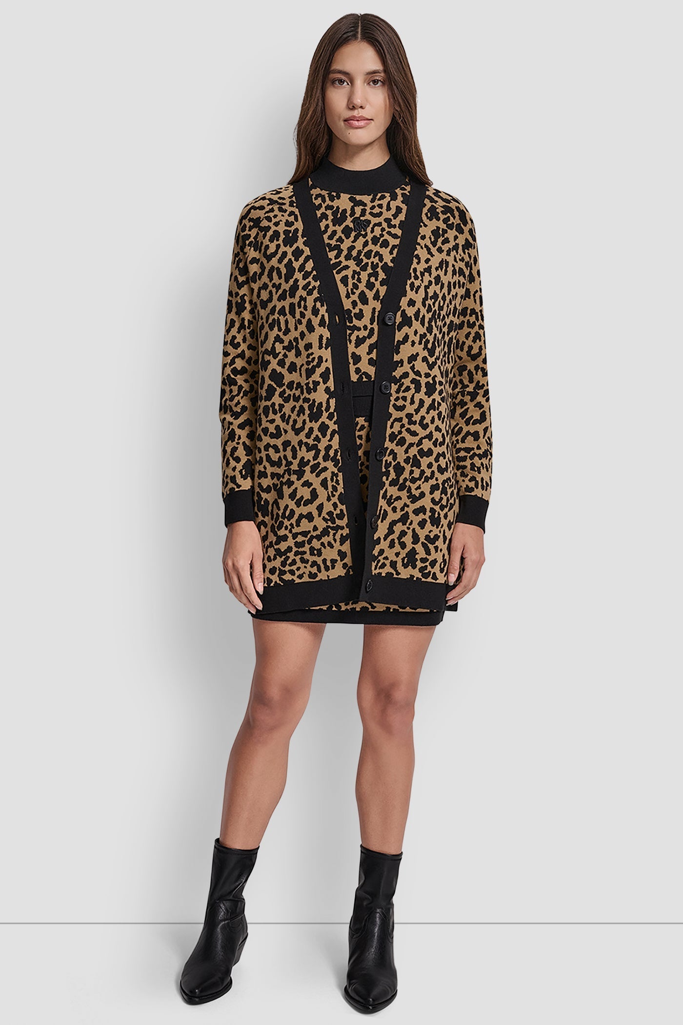 LEOPARD JACQUARD CARDIGAN - WHISKEY/BLACK - 2