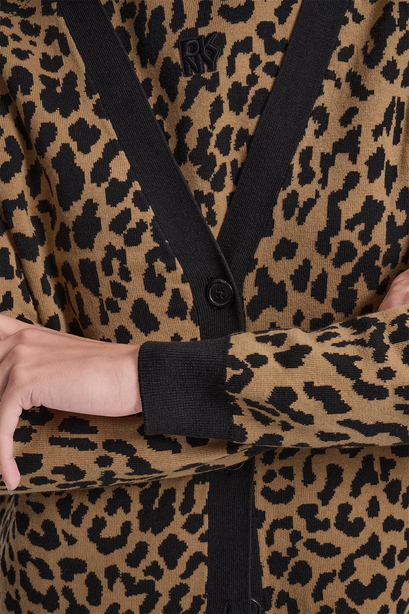 LEOPARD JACQUARD CARDIGAN - WHISKEY/BLACK - 5