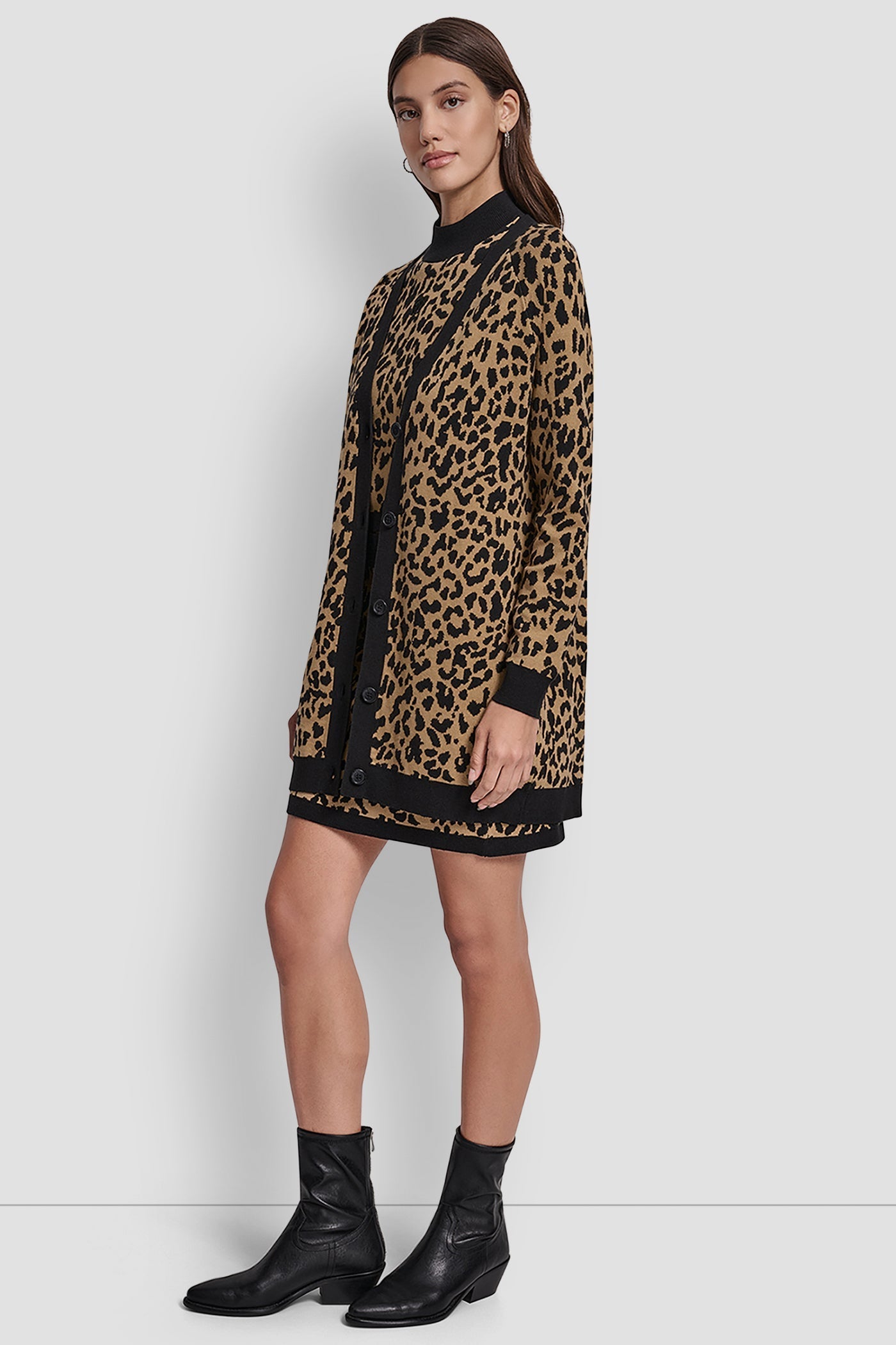 LEOPARD JACQUARD CARDIGAN - WHISKEY/BLACK - 4