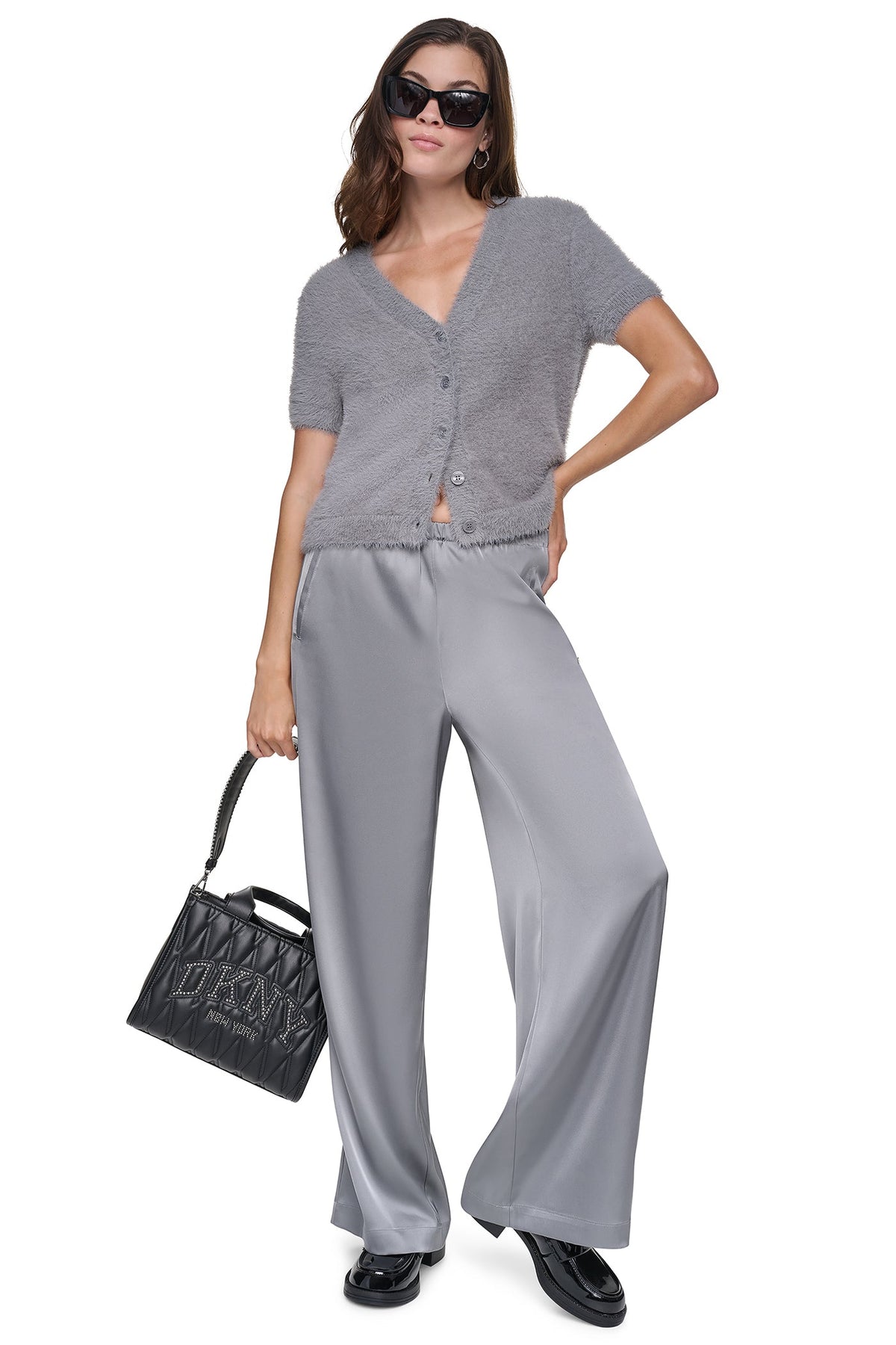 HIGH-RISE SATIN PULL-ON PANT - Stormy - 1