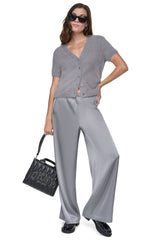 HIGH-RISE SATIN PULL-ON PANT - Stormy - 1