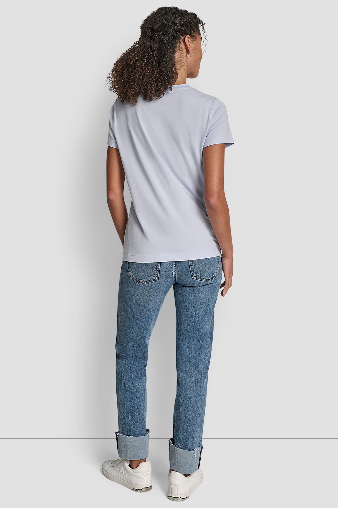DKNY JEANS SATIN APPLIQUE CHAINSTITCH LOGO CREW NECK TEE - Frost Blue/Silver - 3