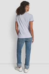 DKNY JEANS SATIN APPLIQUE CHAINSTITCH LOGO CREW NECK TEE - Frost Blue/Silver - 3