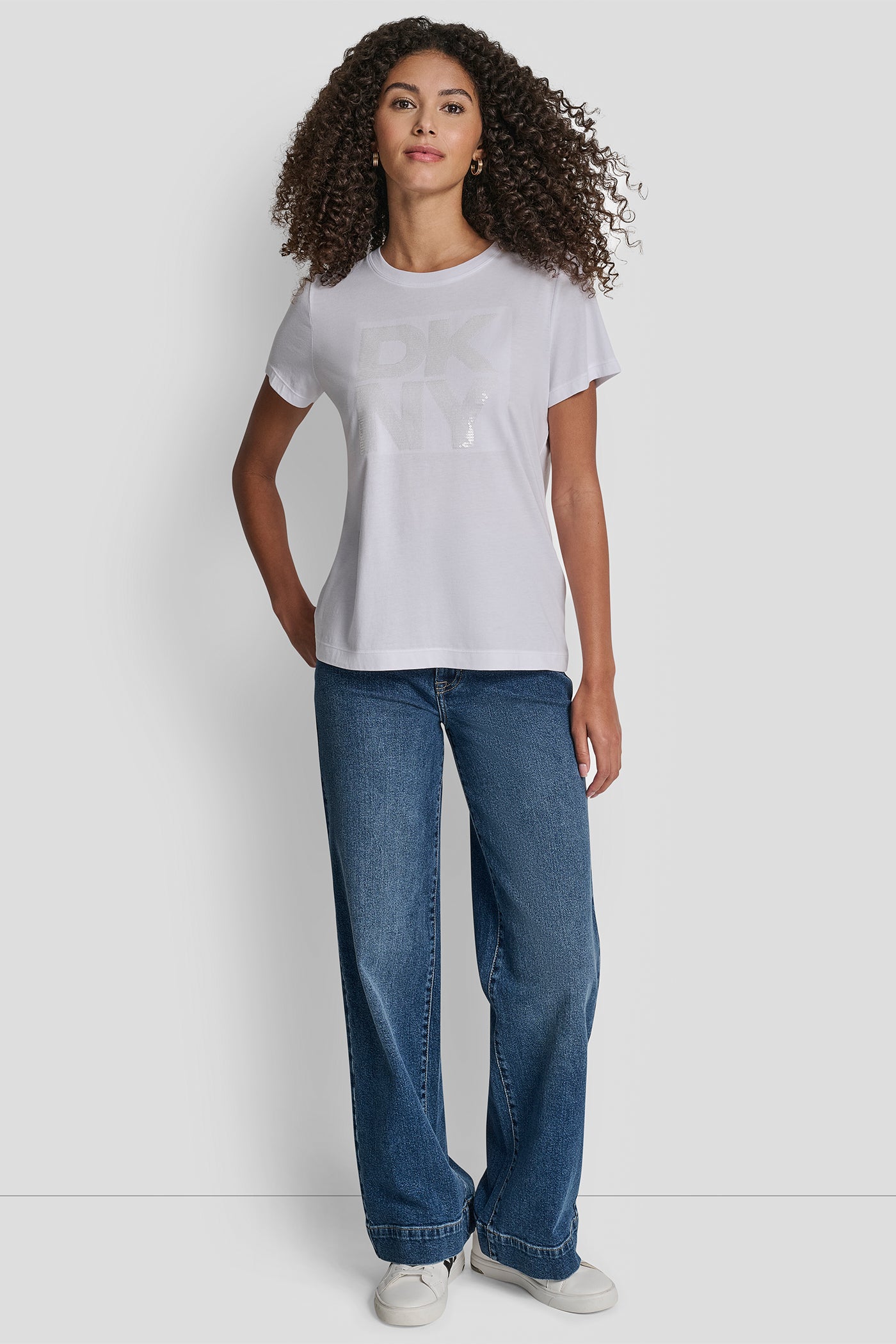 DKNY SEQUIN LOGO CREW NECK TEE - White - 2