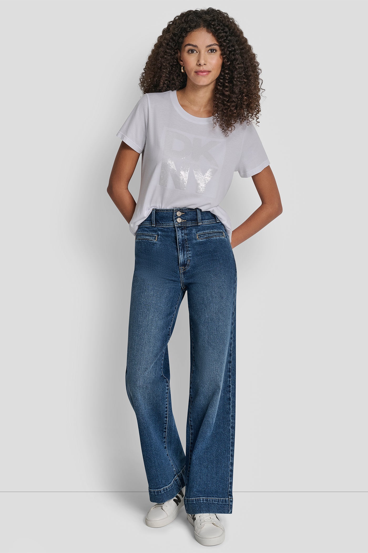 DKNY SEQUIN LOGO CREW NECK TEE - White - 5