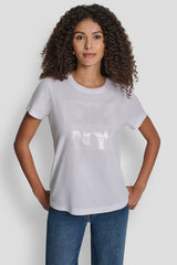 DKNY SEQUIN LOGO CREW NECK TEE - White - 1