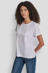 DKNY SEQUIN LOGO CREW NECK TEE - White - 4