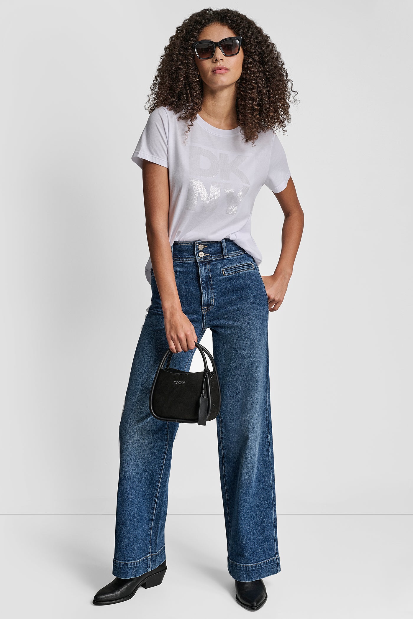 DKNY SEQUIN LOGO CREW NECK TEE - White - 6