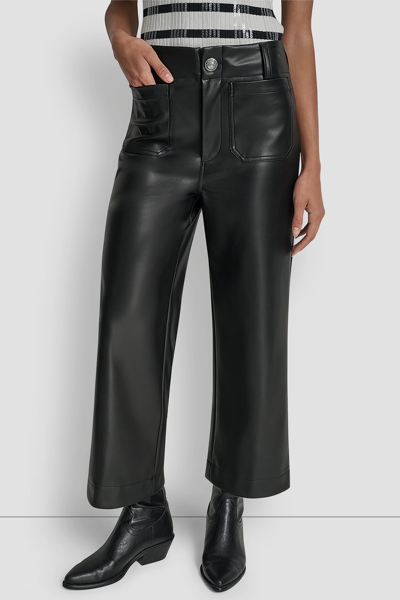 HIGH-RISE CROPPED WIDE LEG PANT - Black - 1
