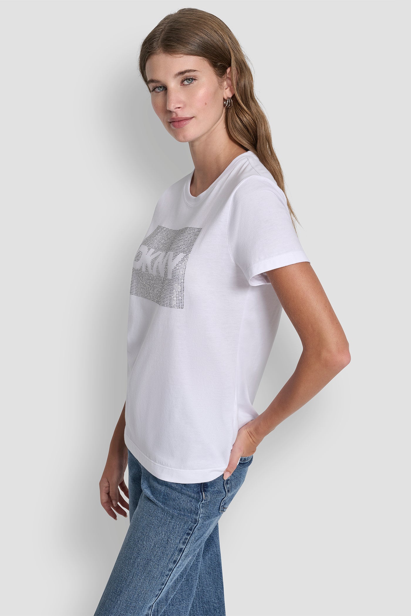 DKNY BOX RHINESTONE LOGO TEE - White - 4