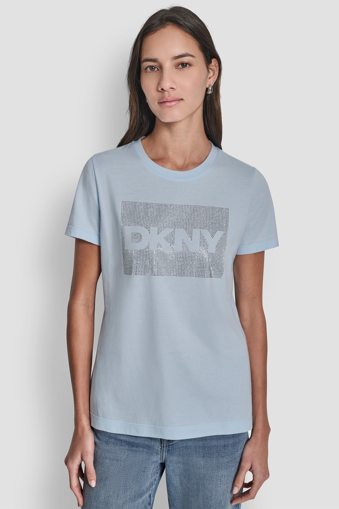 DKNY BOX RHINESTONE LOGO TEE - Moonstone - 1