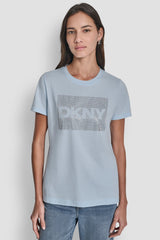 DKNY BOX RHINESTONE LOGO TEE - Moonstone - 1