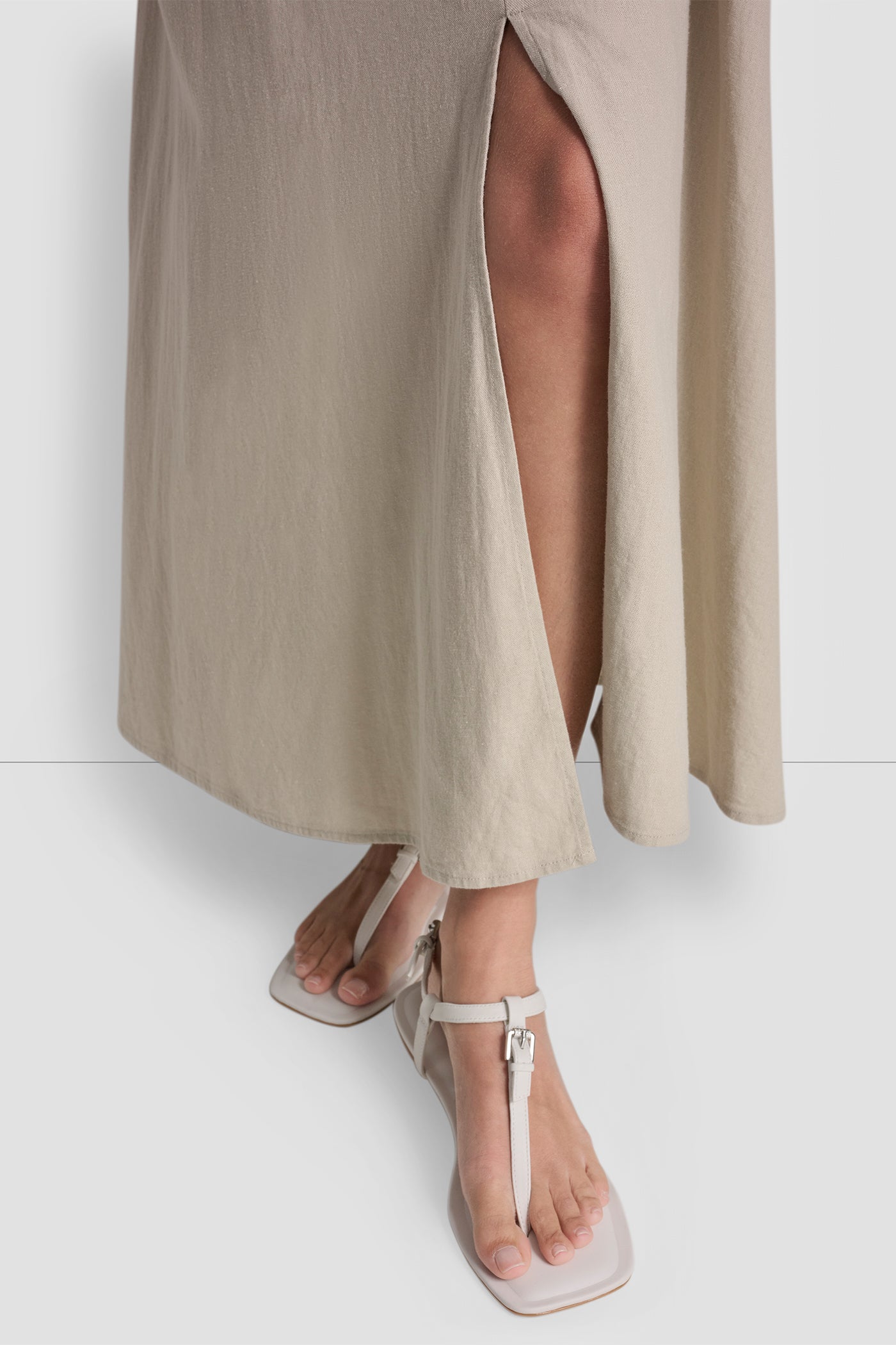 LINEN-BLEND TIE BACK MAXI DRESS - Pebble - 8