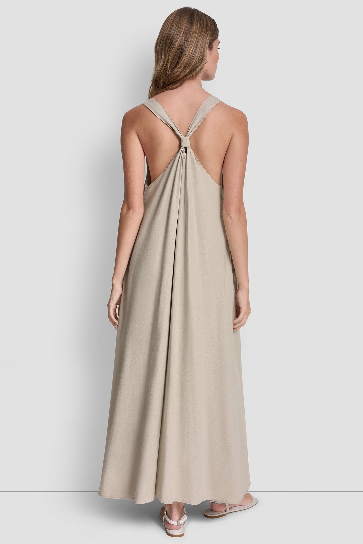 LINEN-BLEND TIE BACK MAXI DRESS - Pebble - 2