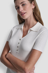 RIBBED POLO WITH RHINESTONE BUTTONS - Ivory - 4