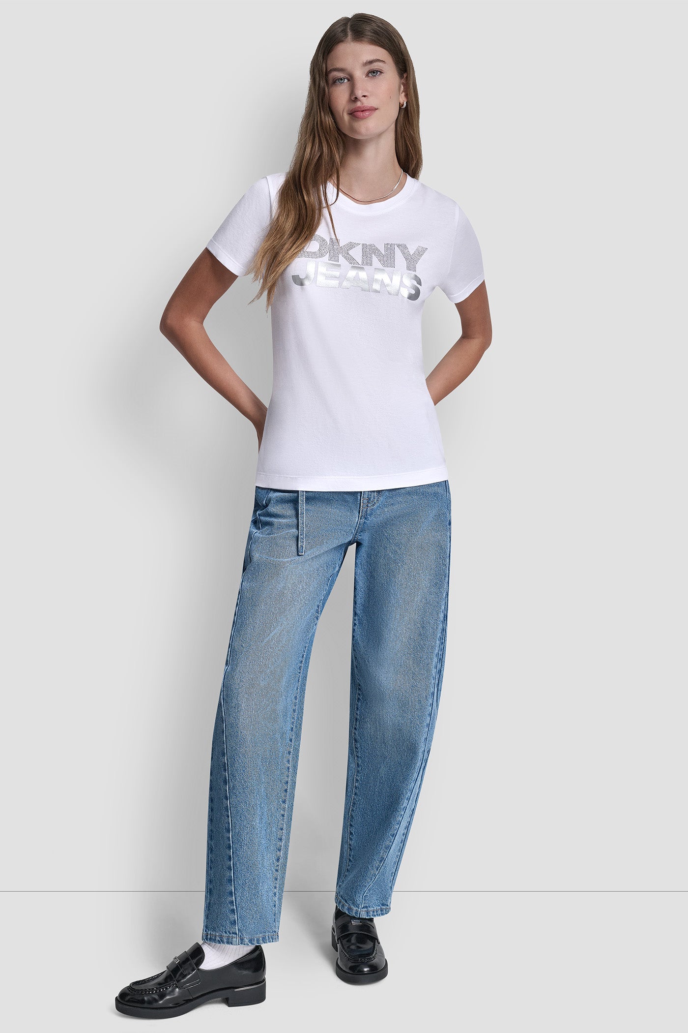 DKNY JEANS STACKED RHINESTONE TEE - White/Silver - 5