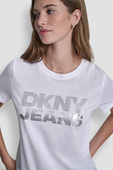 DKNY JEANS STACKED RHINESTONE TEE - White/Silver - 2