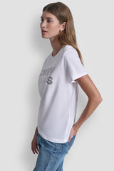 DKNY JEANS STACKED RHINESTONE TEE - White/Silver - 4