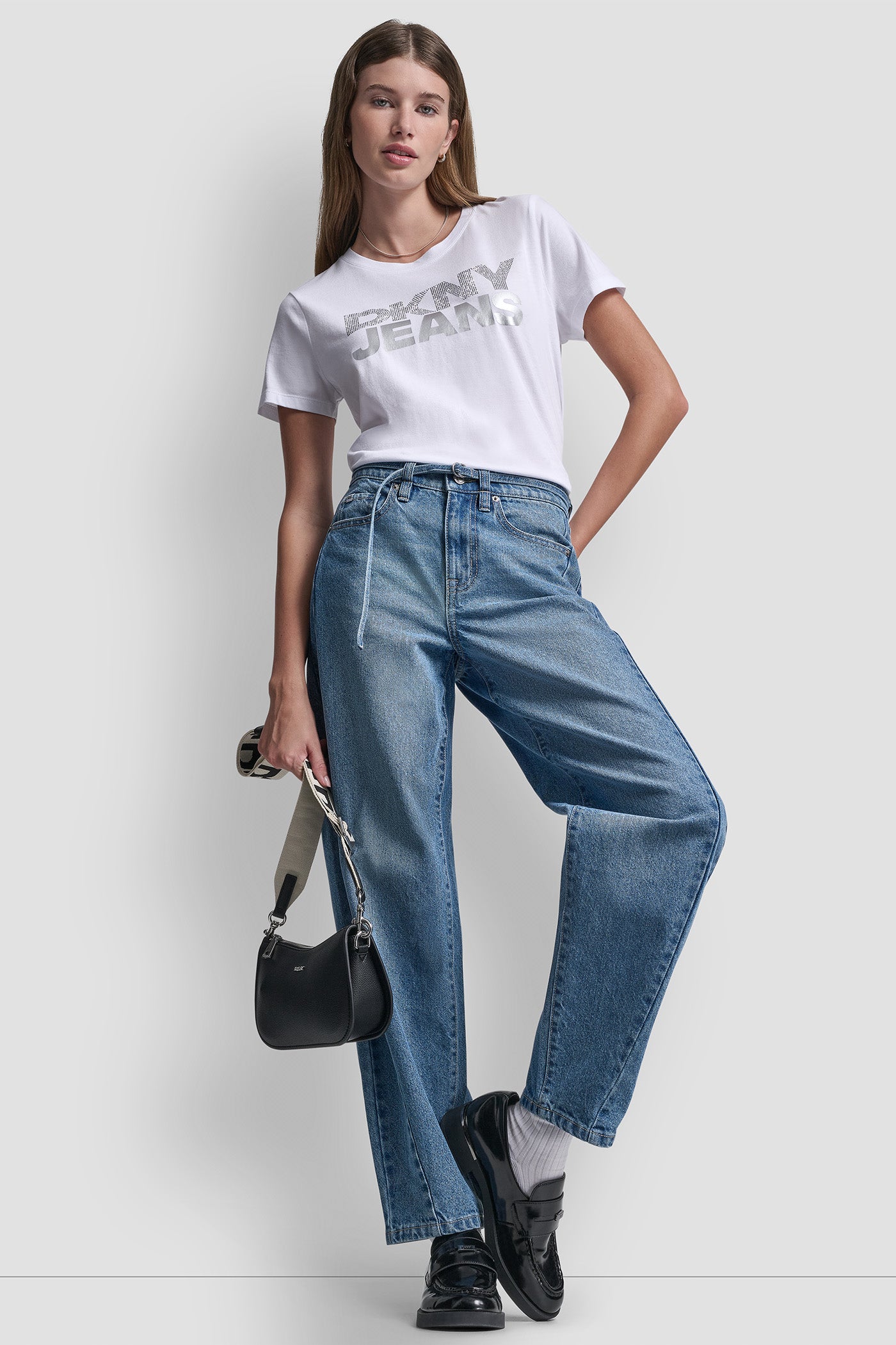 DKNY JEANS STACKED RHINESTONE TEE - White/Silver - 6