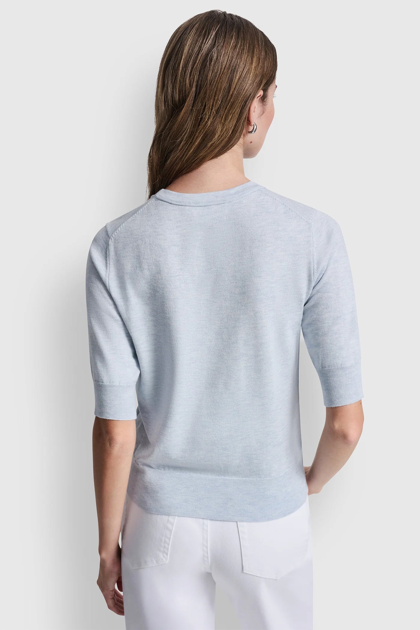 ELBOW SLEEVE CREW NECK SWEATER - Frost Blue Heather - 3