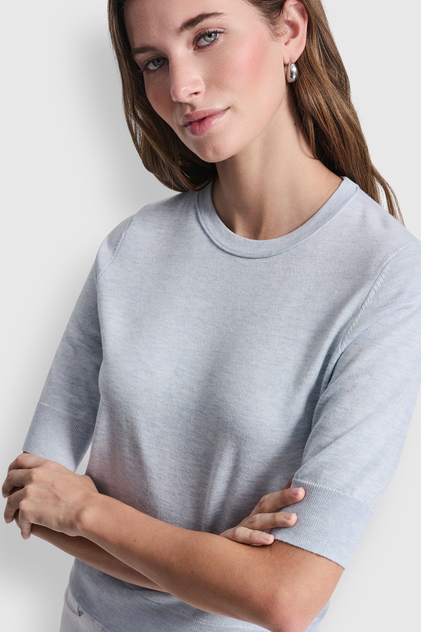 ELBOW SLEEVE CREW NECK SWEATER - Frost Blue Heather - 2