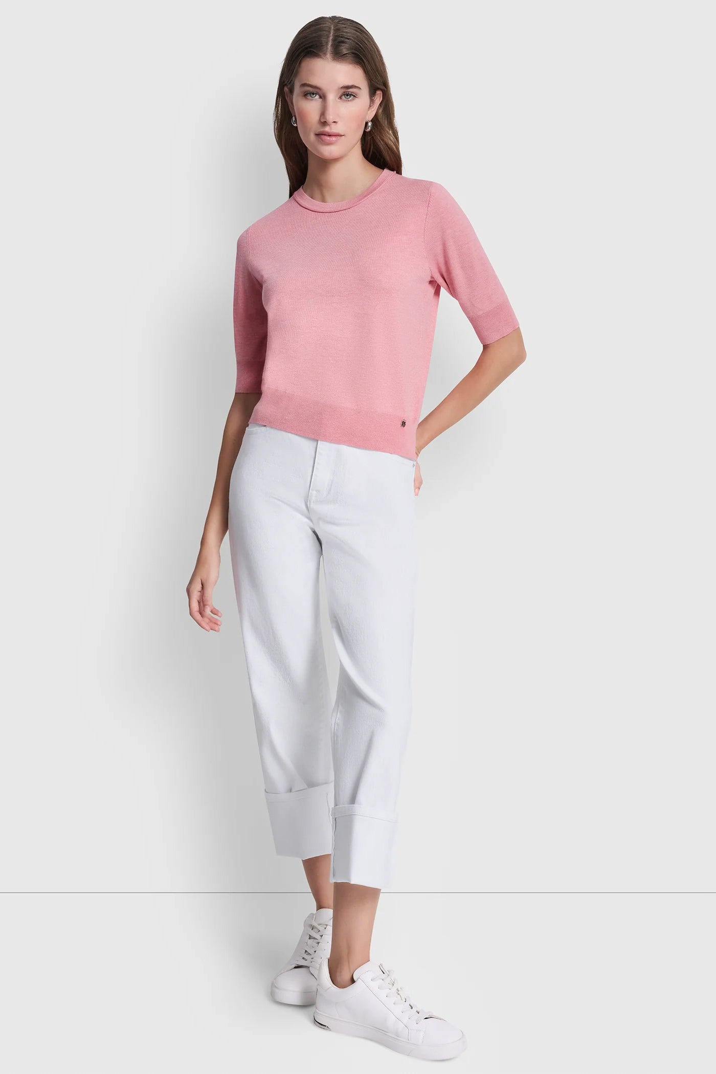 ELBOW SLEEVE CREW NECK SWEATER - Sunkissed Heather - 5
