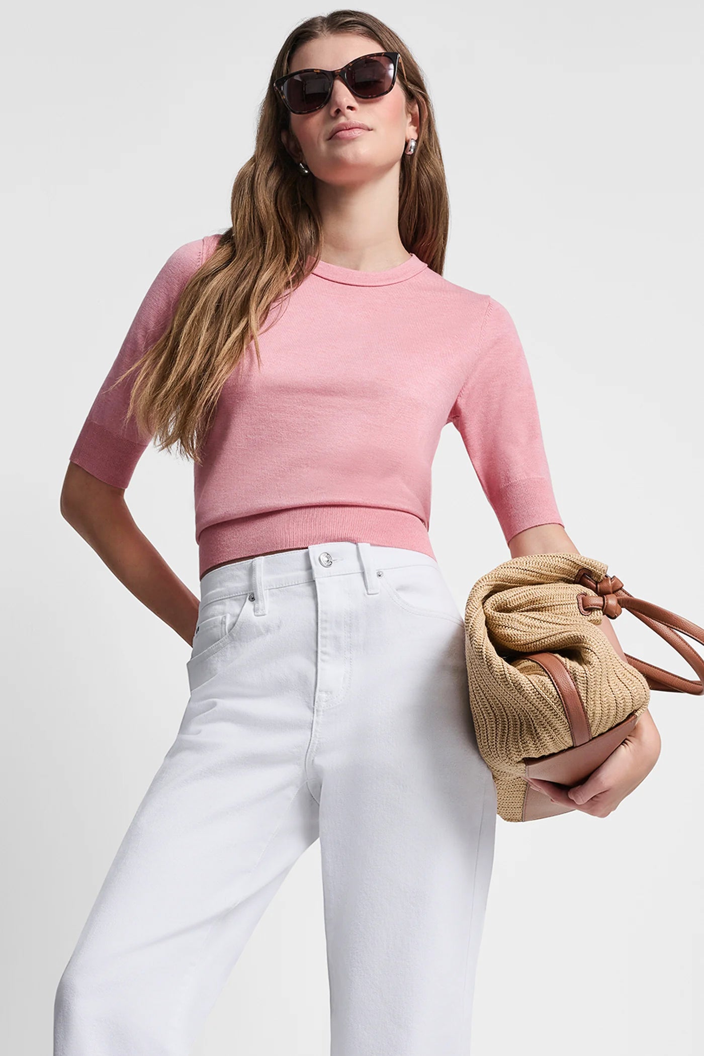 ELBOW SLEEVE CREW NECK SWEATER - Sunkissed Heather - 2
