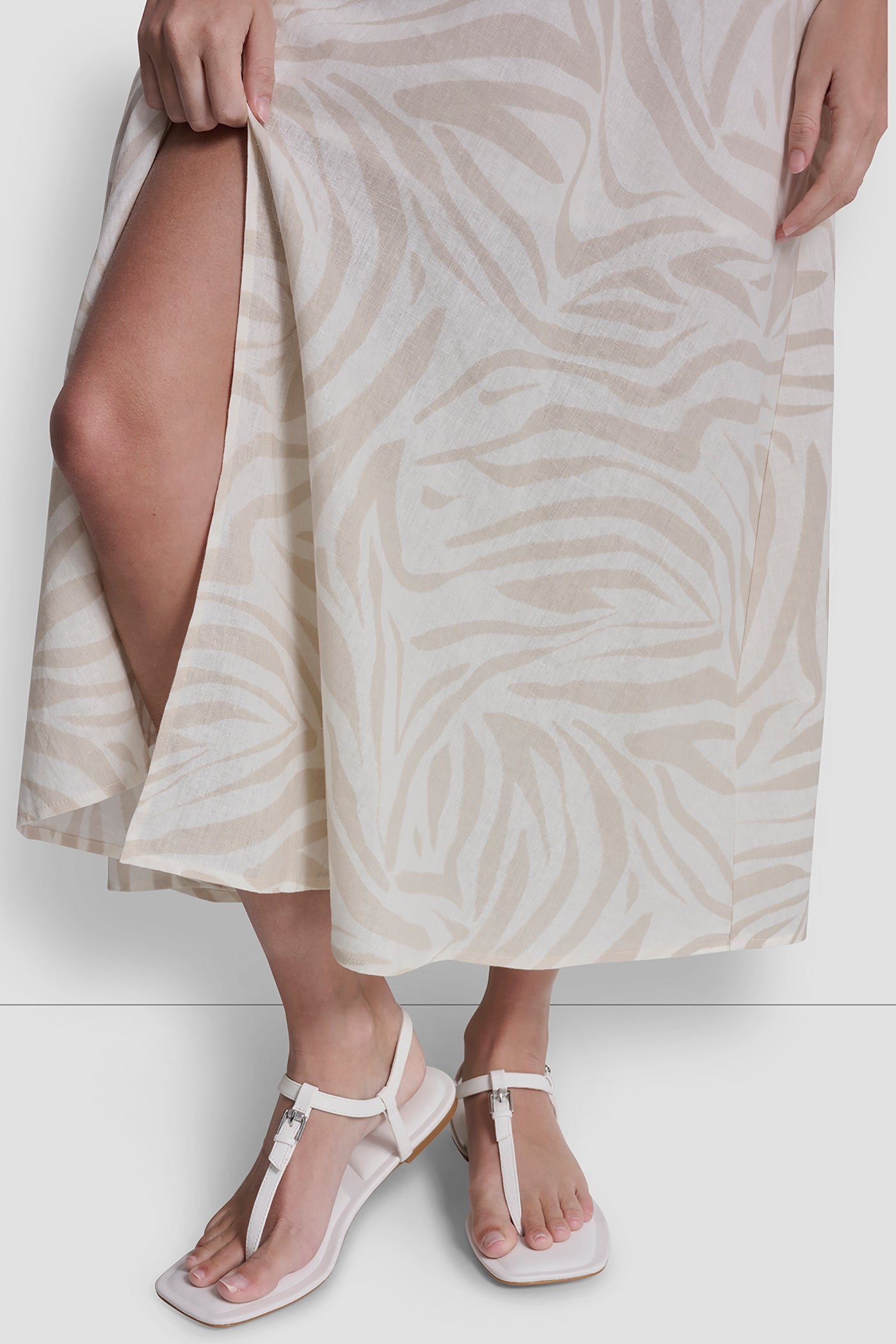 LINEN-BLEND TIE BACK MAXI DRESS - Zebra Eggnog Combo - 8